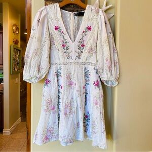 ASOS Edition Floral Embroidered Puff Sleeve Mini Dress